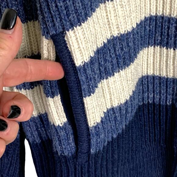 GAP Mens MCotton Blend Shawl Collar Ribbed Blue Strip Cardigan Pockets - Picture 8 of 11